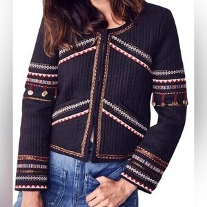NWT LoveShackFancy Naya Jacket Quilted Embroidered Beaded Black Women's Size 0